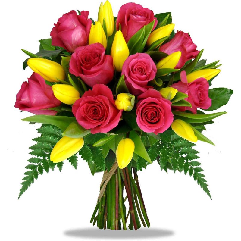 Ruže a žlté tulipány