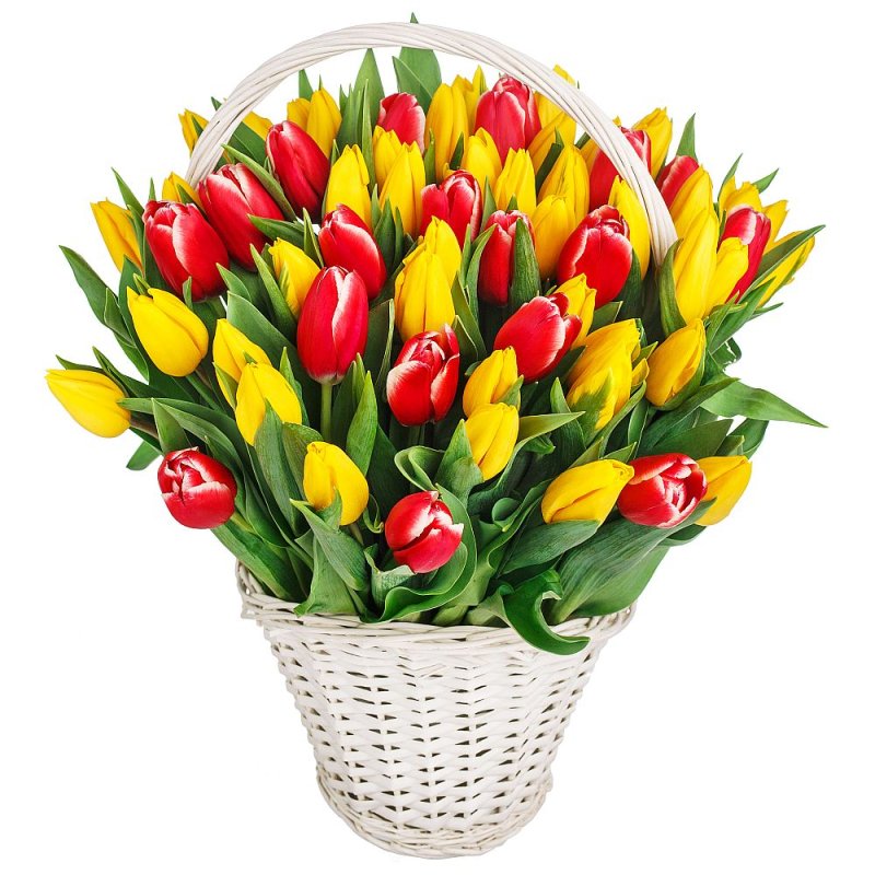 Großer Korb voller Tulpen