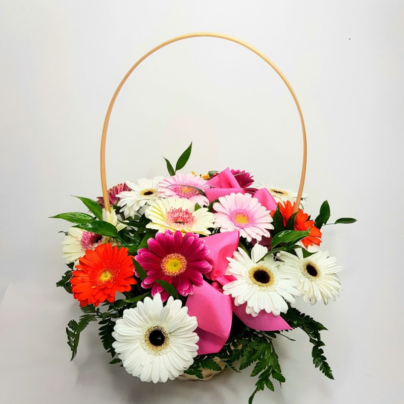 Kosz upominkowy z mini gerberami Celestine