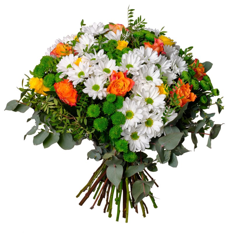 Bunte Rosen und Chrysanthemen